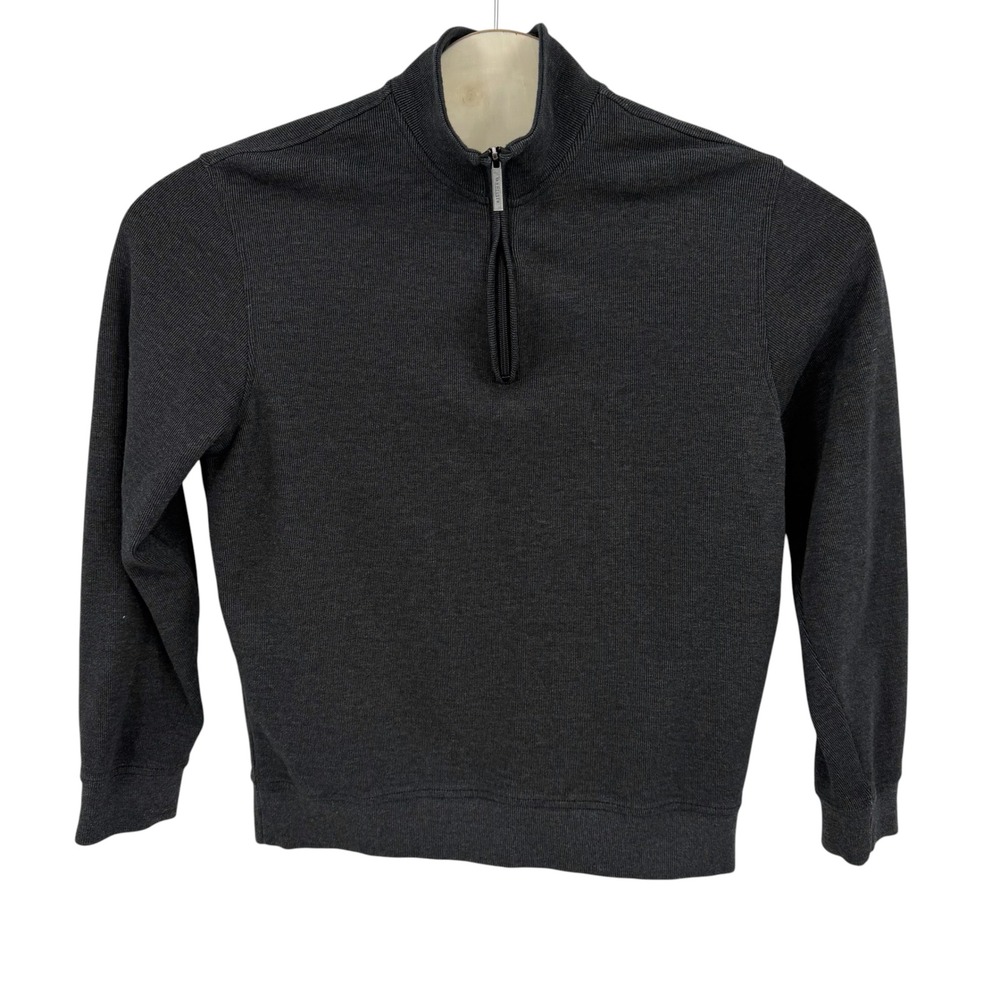 Van Heusen Quarter Zip Pullover Mens Medium Black Cotton Blend Ribbed Knit Gorp